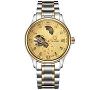Ourui Wrist Watches,Moon Phase Automatic Mechanical Watch Waterproof Small Second Dial Men's Watch, Gold Between Steel Bands
