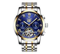 Ourui Wrist Watches,Tourbillon Fully Automatic Mechanical Watch Fashion Luminous Waterproof Sports Men's Watch with Gold and Blue Steel Band