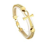 Ouruiba 22 cm Men's Egyptian Cross of Life Ankh Bracelet Stainless Steel Hand Chain Jewellery Gold Silver Black Blue Colourful, Stainless Steel