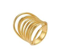 Ouruiba 28mm Wide Multi Row Geometric Line Curved Openwork Ring Stainless Steel for Women, stainless steel
