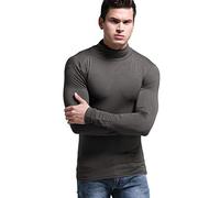 Ouruikia Men's Lightweight Thermal Shirts Modal Base Layer Turtleneck Long Sleeve Pullover Tops (Small, Grey)