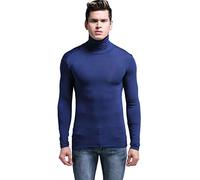 Ouruikia Men's Lightweight Thermal Shirts Modal Base Layer Turtleneck Long Sleeve Pullover Tops (Small, Blue)