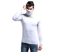 Ouruikia Men's Lightweight Thermal Shirts Modal Base Layer Turtleneck Long Sleeve Pullover Tops (Small, White)