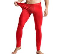 Ouruikia Men's Thermal Pants Modal Bottom Underwear Magnetic Thermal Long Johns Winter Warm Low Waist, Red, M