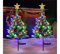 OurWarm 2Pcs Solar Christmas Tree Lights Outdoor Decorations, 20 LEDs Path Lights 8-Mode Flickering, Small Mini Solar Christmas Tree for Outside Yard Pathway Garden Grave Cemetery Xmas Decor