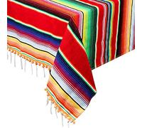 OurWarm 84 X 59 Inch Mexican Tablecloth Serape Blanket, Upgraded Mexican Blankets with Pom Pom Trim for Mexican Party Wedding Cinco De Mayo Fiesta Decorations, Large Outdoor Fiesta Table Cover Picnic
