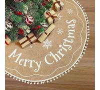 OurWarm Christmas Tree Skirt 48 Inches, Burlap Tree Skirt for Artificial Trees Printed with Snowflakes and Merry Christmas, Brown Rustic Tree Skirt for Christmas Decorations New Year Holiday Party