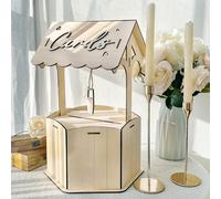 OurWarm Classic Wooden Wishing Well Wedding Card Box, Rustic Money Gift Card Box for Reception, Party, Birthday, Baby Shower Decorations