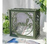 OurWarm Green Wedding Card Box for Receptions, PVC Gift Card Box for Wedding with Acrylic Windows, Envelope Money Gift Box for Anniversary Bridal Baby Showers Graduation Birthday Party