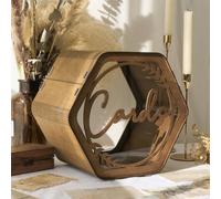 OurWarm Hexagon Brown Wooden Wedding Card Box with Window for Wedding Reception, Gift Card Money Box for Party, Rustic Style, Perfect for Weddings, Baby Showers, Graduations, Birthdays