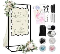 OurWarm Metal Wedding Sign Stand, Adjustable Welcome to Our Wedding Sign Holder, Heavy Duty Easel Stand for Sign W/Design Bundle & Leather Sign Hanging Straps, Seating Chart Stand, Easel for Display