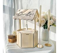 OurWarm Rustic Wishing Well Wedding Card Box, Wooden Gift Card Boxes for Wedding, Reception, Birthday Parties, Baby Showers, Bridal Showers, 11.6 x 11.6 x 6.7 inches