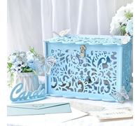 OurWarm Wedding Card Box for Party, PVC Blue Card Boxes with 12 laser colorful butterfly accessories for Decor Graduation Baby Shower Birthday