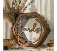 OurWarm Wedding Card Box with Acrylic Window, Rustic Brown Hexagon Gift Card Box for Wedding Decorations for Reception, Wooden Money Keepsake Envelopes Box for Wedding Decor Birthday Baby Shower Party