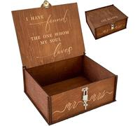 OurWarm Wedding Keepsake Box with Lock, Large Wooden Memory Box for Keepsakes, Wood Decorative Photo Storage Boxes with Lids, Mr and Mrs Personalized Anniversary Engagement Gifts for Couples