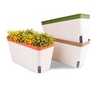 OurWarm Windowsill Herb Planter Box, Set of 3 Self Watering Plant Pots, 10.5 Inch Rectangular Planter Pot, Decorative Garden Flower Pots for Indoor Plants, Herbs, Vegetables, Flowers (3 Colors)