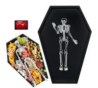 OurWarm Wood Halloween Charcuterie Board, Black Coffin Serving Trays and Platters with Skeleton and Dipping Saucer, Spooky Halloween Tray for Food Snack Candy Cheese Party Serving Dishes