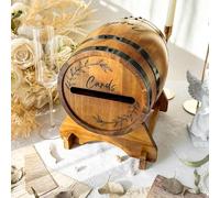 OurWarm Wooden Wedding Card Box for Party with Base, Brown Whiskey Barrel Gift Card Box Holder for Cards Envelops and Money, Rustic Wedding Decor for Graduation Baby Shower Birthday Party