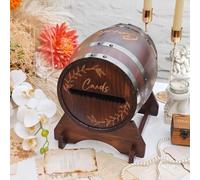OurWarm Wooden Wedding Card Box for Party with Base, Brown Whiskey Barrel Gift Cards Holder with Slot, Rustic Envelope Money Card Box for Wedding Graduation Bridal Shower Party Decoration