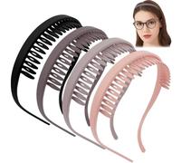 OuryTech Hairbands Ladies, 4 Pack Zigzag Headband Hairband with Combs, Comfortable Non-Slip for Glasses Wearers Medium Thick Hair