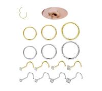 OuryTech Nasal Piercing Gold, 14 Pieces Nose Ring and Nose Studs, 20G Nose Studs Made from 316L Surgical Steel with CZ, Hypoallergenic Piercing Jewellery (Silver and Gold)
