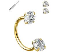 OuryTech Nose Piercing, Nose Ring and Nose Studs, 316L Surgical Steel Horseshoe Nose Rings with CZ, 20G 8MM Internally Threaded Piercing Jewellery for Women, 4 Piece Set (Gold)