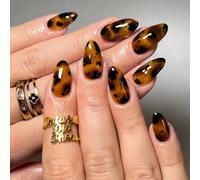 OuryTech Press On Nails Almond, 24 pieces of stick-on artificial nails, Leopard Print Press Ons with Glossy Full Cover Design for Women (Type F)