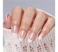 OuryTech Press On Nails Almond, 30 Pieces of Stick-on Artificial Nails and Fake Nails, French Tip Soft Gel Press Ons Short with Glue for Women (Type E)