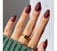 OuryTech Press On Nails Red, 32 Piece Artificial Stick-On Nails and Fake Nails, Dark Red Almond Press Ons with Glossy French Tip for Women (Type A)