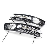 OUSDUO Honeycomb Front Lower Grille Grill W/DRL Daytime Running Light & Flowing LED Light For A4 B6 2001-2005 (Black)