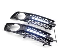 OUSDUO Honeycomb Front Lower Grille Grill W/DRL Daytime Running Light & Flowing LED Light For A4 B6 2001-2005 (Silver)