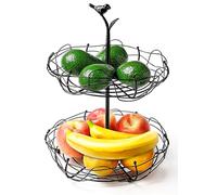 Ouseen 2-Tier Fruit Basket with Bird Nest Design - Charming Bird Handle, Multi-Functional Fruit and Vegetable Organizer for Kitchen Counter and Tabletop, Perfect Blend of Style and Practicality