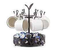 Ouseen Coffee Mug Holder with Coffee Pod Basket Storage, Rotatable 6-Capacity Cup Mug Holder Tree, Coffee Counter Bar Accessory & Kitchen Organizer