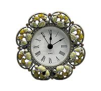 OUSEITECH Flower Enamel Table Clock, Vintage Green Butterfly Decorative Clock, Vintage Desktop Ornament, Mini Flower Shape Ornament, Suitable for Shelf, Bedroom, Bedside, Desk, Gift