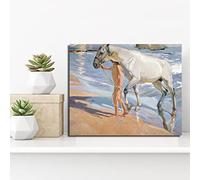 OUSHION ART Joaquín Sorolla y Bastida Washing The Horse Premium Canvas Prints Gallery Decor Classic Seaside Scene Wall Picture Ready to Hang 50x65cm innerframe