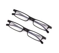 OuShiun 2 Pack Folding Reading Glasses Ultra-thin Travel Readers Flat Computer Eyewear with Compact Case for Women Men, Black,3.50