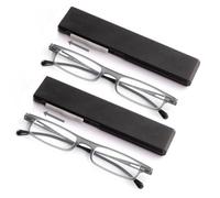 OuShiun 2 Pack Folding Reading Glasses Ultra-thin Travel Readers Flat Computer Eyewear with Compact Case for Women Men,Grey,3.0