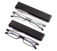 OuShiun 2 Pack Folding Reading Glasses Ultra-thin Travel Readers Flat Computer Eyewear with Compact Case for Women Men,Black/Grey,3.0