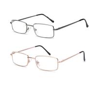 OuShiun 2-Pack Mens Reading Glasses Blue Light Blocking, Stylish Metal Frame Computer Readers for Men Anti Glare UV Fiter Eyeglasses（Gun Metal/Glod 1.0