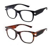 OuShiun 2-Pack Reading Glasses with Light, USB Rechargeable LED Lighted Reading Eyeglasses Women Men (Bright Black/Red, 1.0X)
