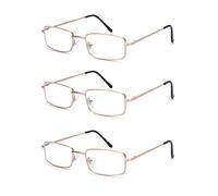 OuShiun 3-Pack Mens Reading Glasses Blue Light Blocking, Stylish Metal Frame Computer Readers for Men Anti Glare UV Fiter Eyeglasses(Gold 3.0)