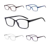 OuShiun 5-Pack Anti Eye Strain Readers UK, Square TR90 Spring Hinge Glasses, UV400 & Blue Light Filter for Office/Travel, Ideal Gifts (5 Colours)