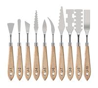 OUSIKA 10pcs Painting Wood Grip Handle Stainless Steel Palette Set Oil Metal Color Mixing Color