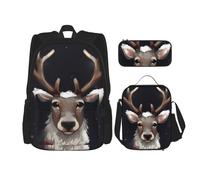 OUSIKA 3 Pcs Reindeer Print Backpack Sets Casual Daypack with Lunch Box Pencil Case for Women Men