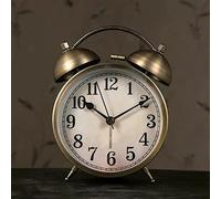 OUSIKA Alarm Clock Bedroom Vintage Retro Analog Twin Bell Alarm Clock, Night Light, Desk Clock Table Alarm Clock Bedroom Alarm Clock Table Clock Bedside Clock Clock (Color : Brass)