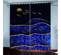 OUSIKA Bedroom Abstract Golden Crescent Moon Lines 3D Printed Pattern Curtains For Living Room Decor For Teen Girls And Boys 104x84Inch Blackout Thermal Insulated Room Darkening Window Drapes
