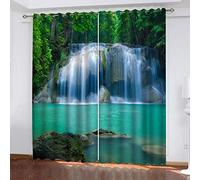 OUSIKA Bedroom Green Forest Waterfall 3D Printed Pattern Curtains For Living Room Decor For Teen Girls And Boys 104x84Inch Blackout Thermal Insulated Room Darkening Window Drapes