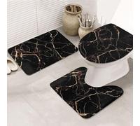 OUSIKA Black Gold Marble Print Bathroom Rugs Sets 3 Piece Non Slip Bath Mats U-Shaped Contour Mat and Toilet Lid Cover Soft Microfiber Bath Floor Mats Absorbent Shower Mat