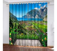 OUSIKA Black Out Curtains For Bedroom Uk Balcony House With Natural Scenery Blackout Curtain 3D Super Soft Kids 78x78Inch 2Pcs Thermal Insulated Ring Top Eyelet Room Darkning Living Room