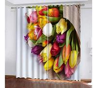 OUSIKA Black Out Curtains For Bedroom Uk Colorful Bouquet Blackout Curtain 3D Super Soft Kids 78x78Inch 2Pcs Thermal Insulated Ring Top Eyelet Room Darkning Living Room